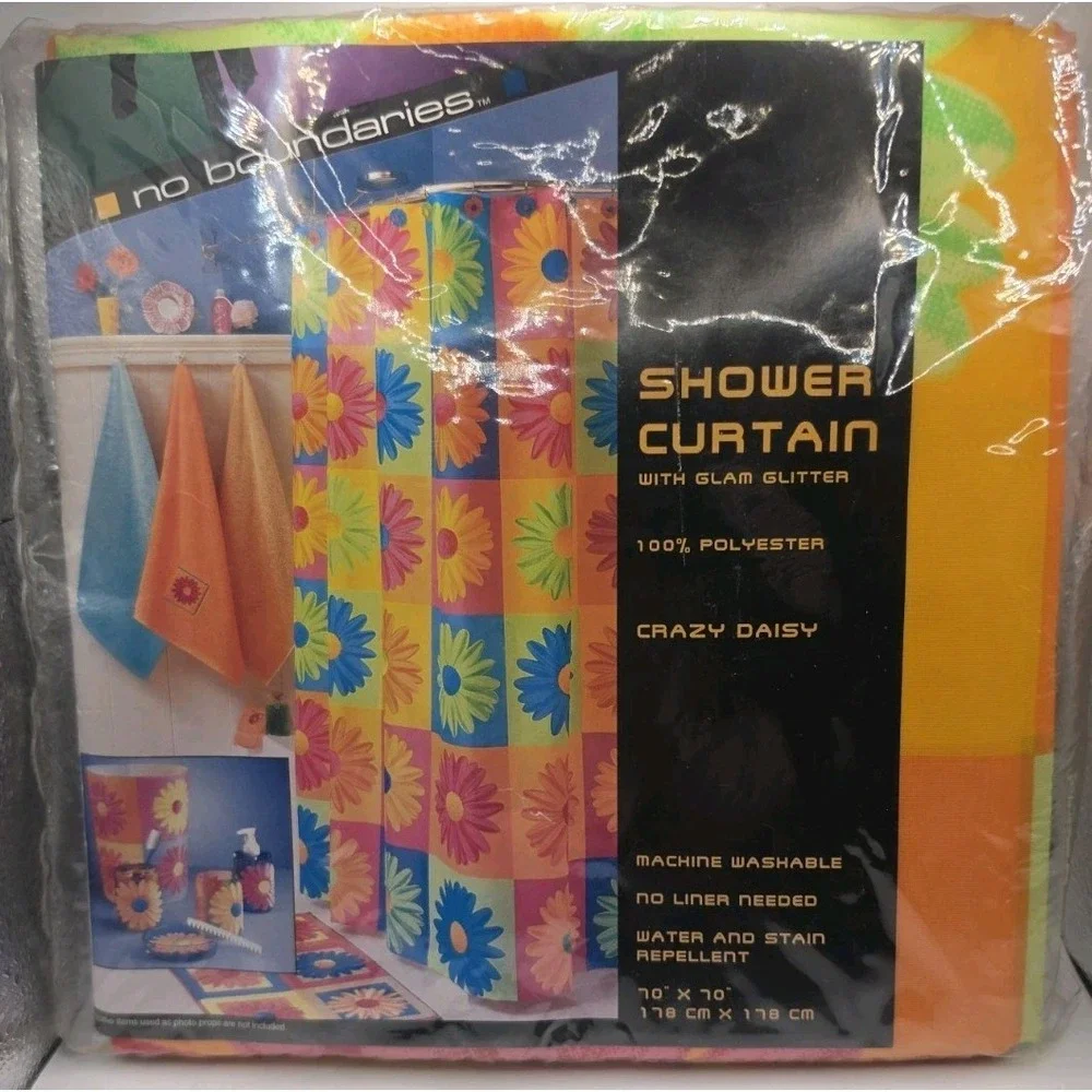 Vintage New No Boundaries Flower Power Shower Curtain Crazy Daisy USA (FLAW)